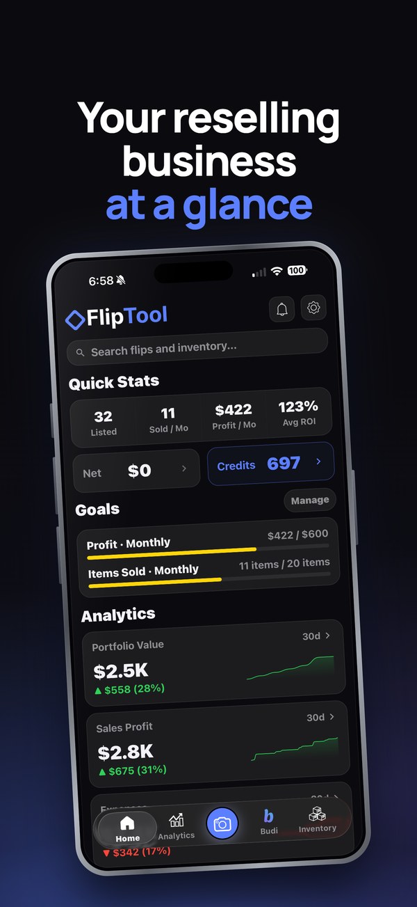Home dashboard with goals and stats